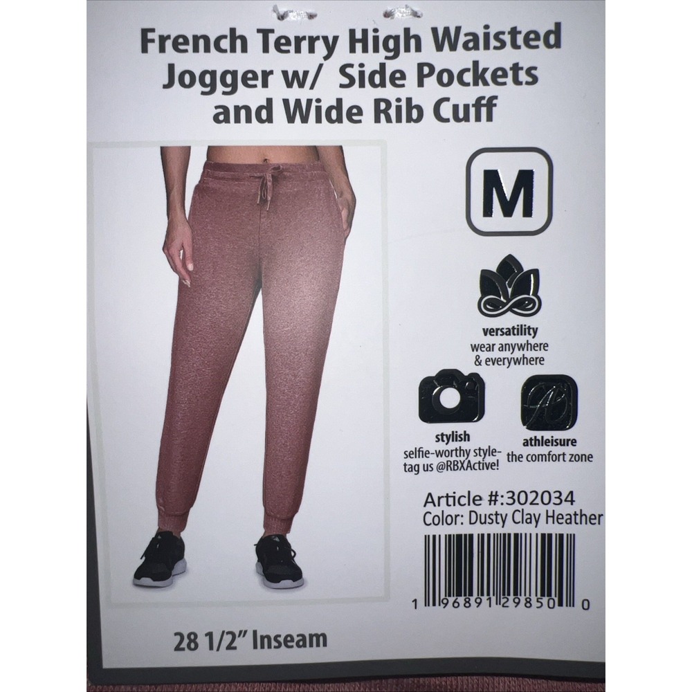 NWT Women's RBX Baby French Terry Joggers Pockets Mediumโ Dusty Clay Heather